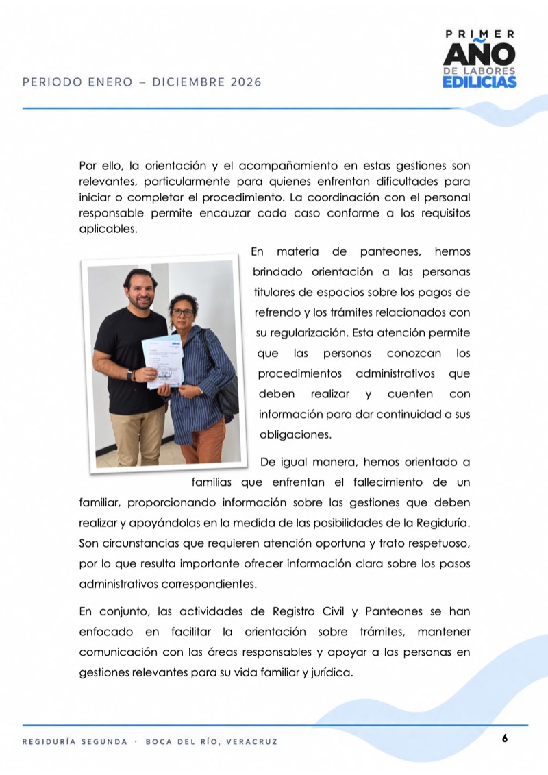 Página 8 del informe: Comisión de Registro Civil y Panteones, continuación.